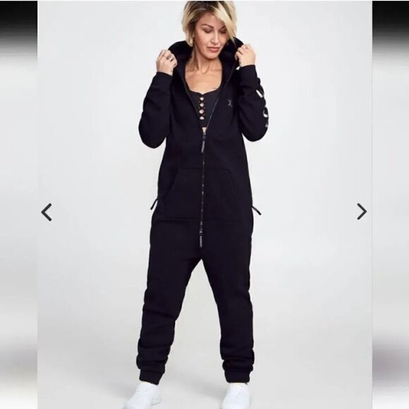 SoulCycle One Piece Zippered Hoodie Sweatshirt Jumpsuit in Black Size Medium - Picture 13 of 13